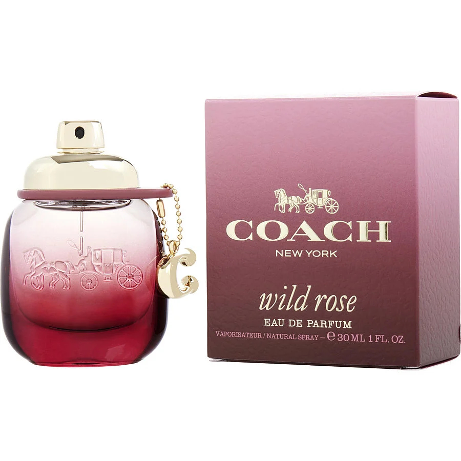 Coach Wild Rose Eau de Parfum bottle and packaging on a white background