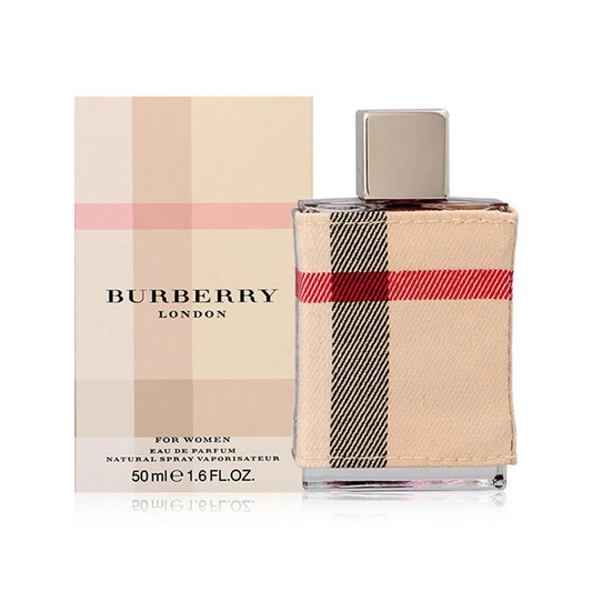 Burberry perfume bottle and packaging with checkered design on a white background