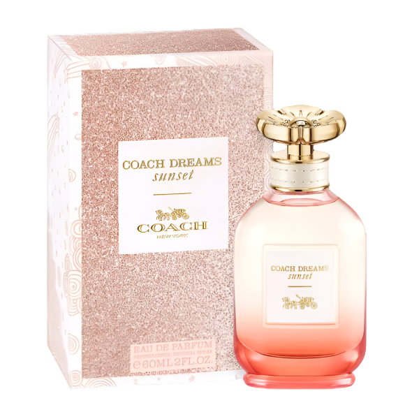 Coach Dreams Sunset perfume bottle and packaging on a white background