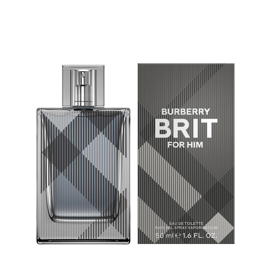 Burberry Brit for Him perfume bottle and packaging on a white background