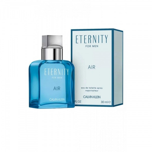 Calvin Klein Eternity for Men Air perfume bottle and packaging on a white background