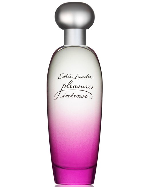 Estee Lauder Pleasures Intense perfume bottle with gradient design on a white background