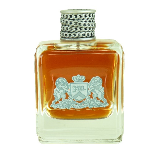 Juicy couture Glass bottle with a decorative cap on a white background