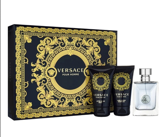 Versace perfume set with decorative packaging on a white background
