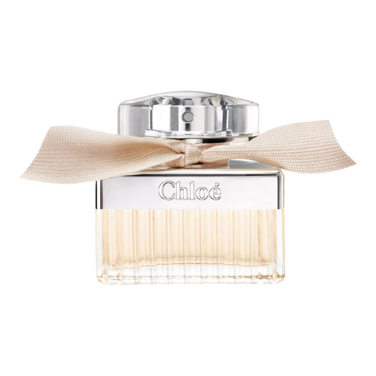 Chloe perfume bottle with a beige ribbon on a white background