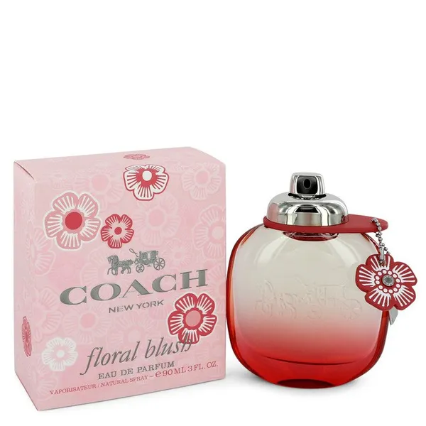 Coach floral blush perfume bottle and packaging on a white background