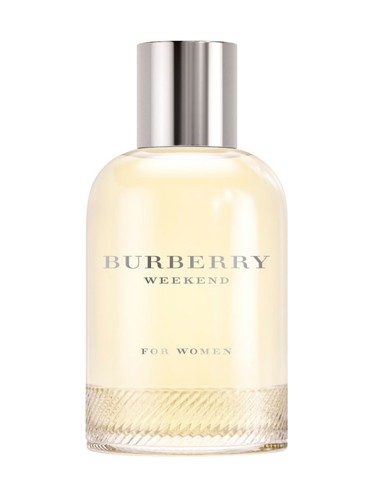Bottle of Burberry Weekend for Women perfume on a white background