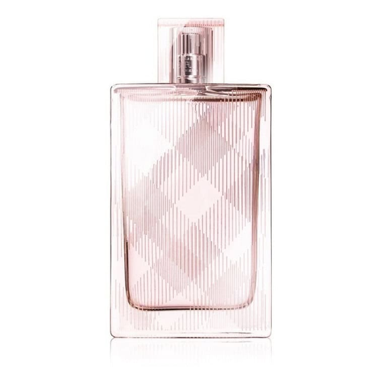 Pink perfume bottle on a white background