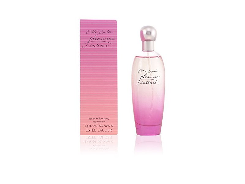 Estee Lauder Pleasures Intense perfume bottle and packaging on a white background