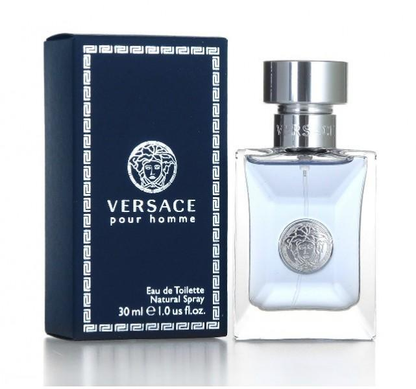 Versace pour homme perfume bottle and packaging on a white background