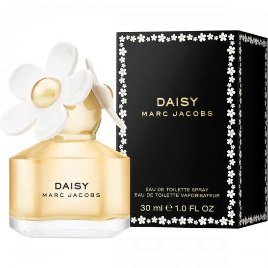 Marc Jacobs Daisy perfume bottle and packaging on a white background