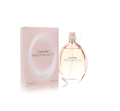 Calvin Klein Sheer Beauty perfume bottle and packaging on a white background