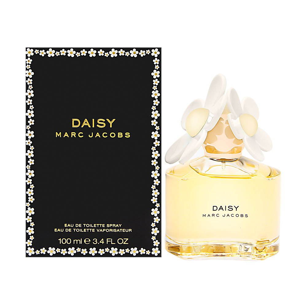 Marc Jacobs Daisy perfume bottle and packaging on a white background