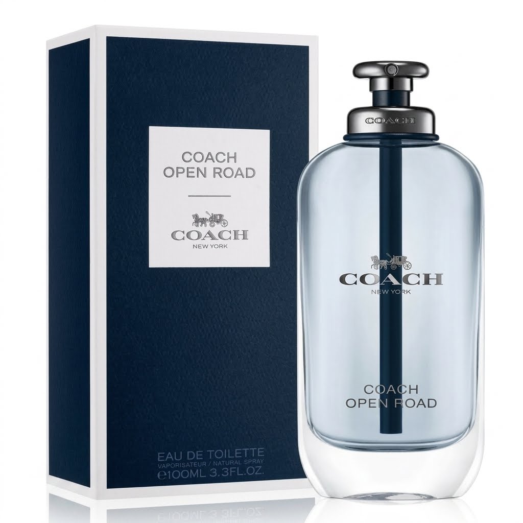 Coach Open Road perfume bottle and packaging on a white background