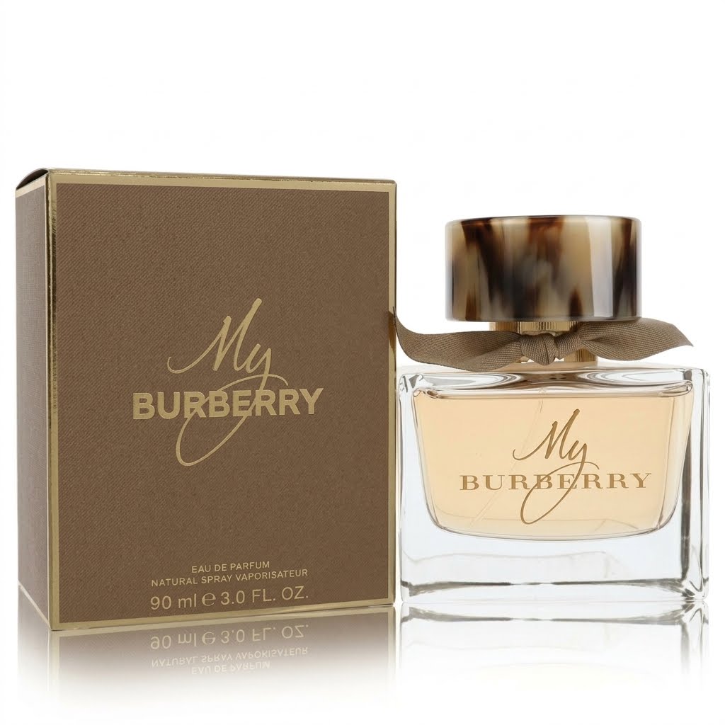 Burberry perfume bottle and packaging on a white background