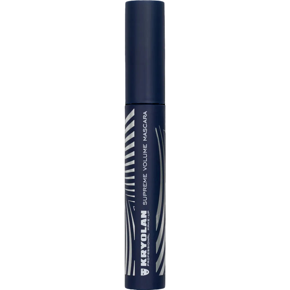 Kryolan Supreme Volume Mascara tube on a black background