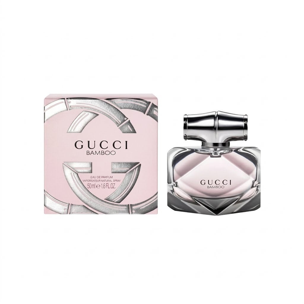 Gucci Bamboo perfume bottle and packaging on a white background
