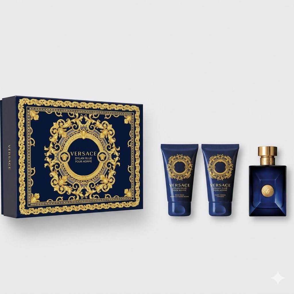 VERSACE DYLAN  BLUE Gift/Fragrance Set (MEN) EDT SPRAY-SHOWER GEL-AFTER SHAVE BALM