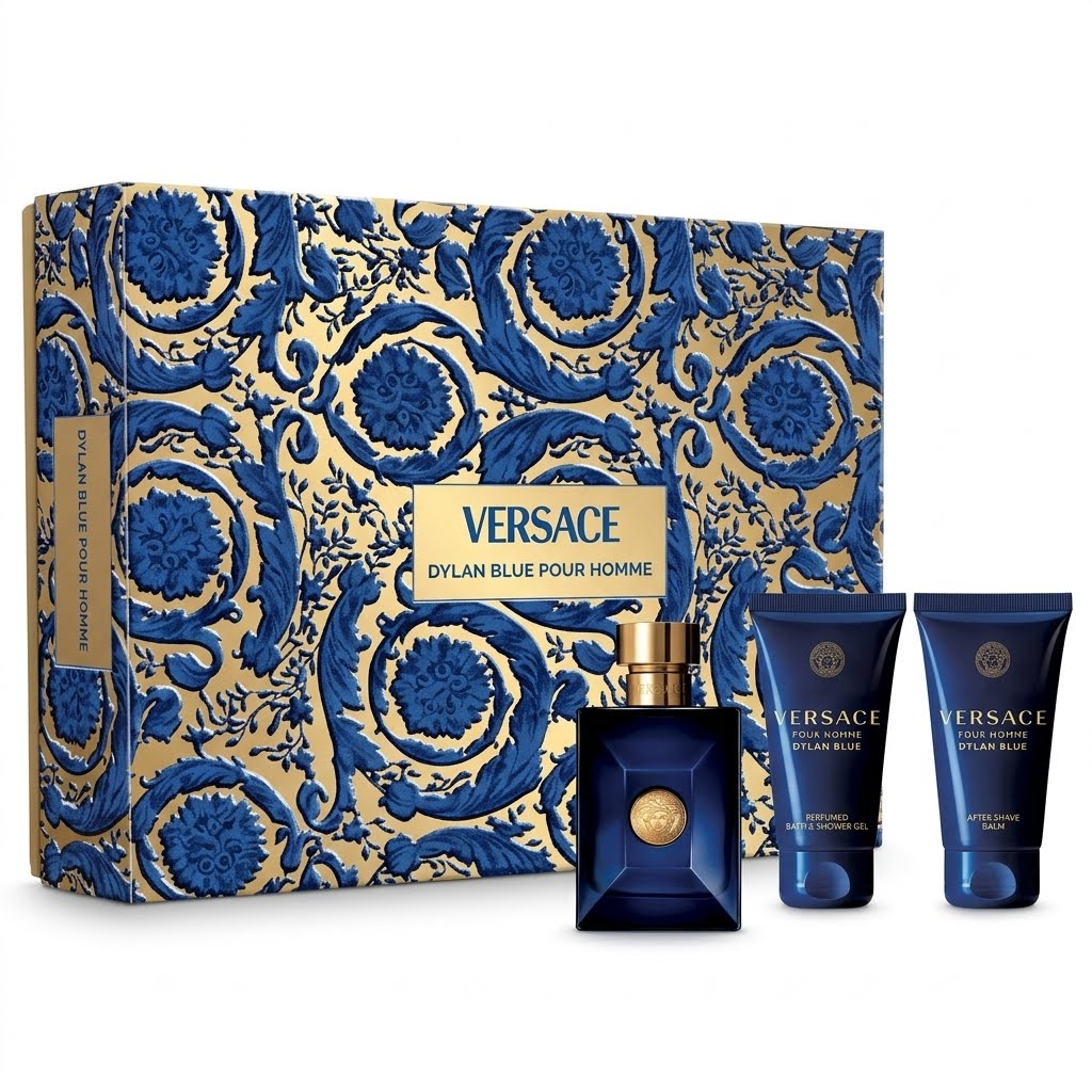 VERSACE DYLAN  BLUE Gift/Fragrance Set (MEN) EDT SPRAY-SHOWER GEL-AFTER SHAVE BALM