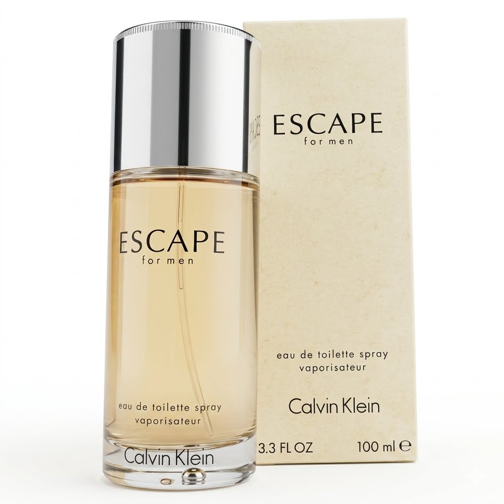Calvin Klein Escape for men eau de toilette spray bottle and packaging on a white background