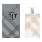 Burberry Brit for Her perfume bottle and packaging on a white background