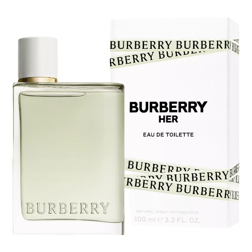 Burberry Her eau de toilette bottle and packaging on a white background