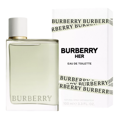Burberry Her eau de toilette bottle and packaging on a white background