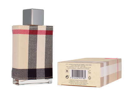 Perfume bottle with checkered design and matching box on a white background
