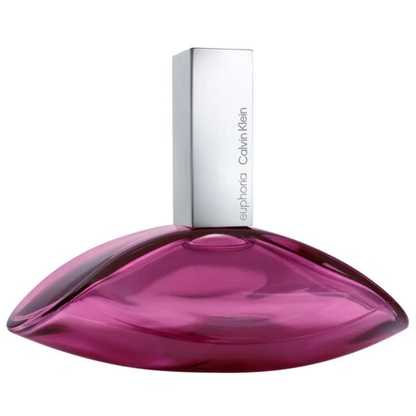 Calvin Klein euphoria Pink perfume bottle with silver cap on a white background