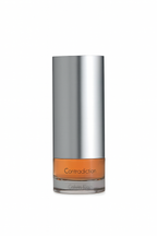 Calvin Klein Contradiction perfume bottle with silver cap and orange base on a white background