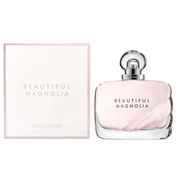 Estee Lauder Beautiful Magnolia perfume bottle and packaging on a white background