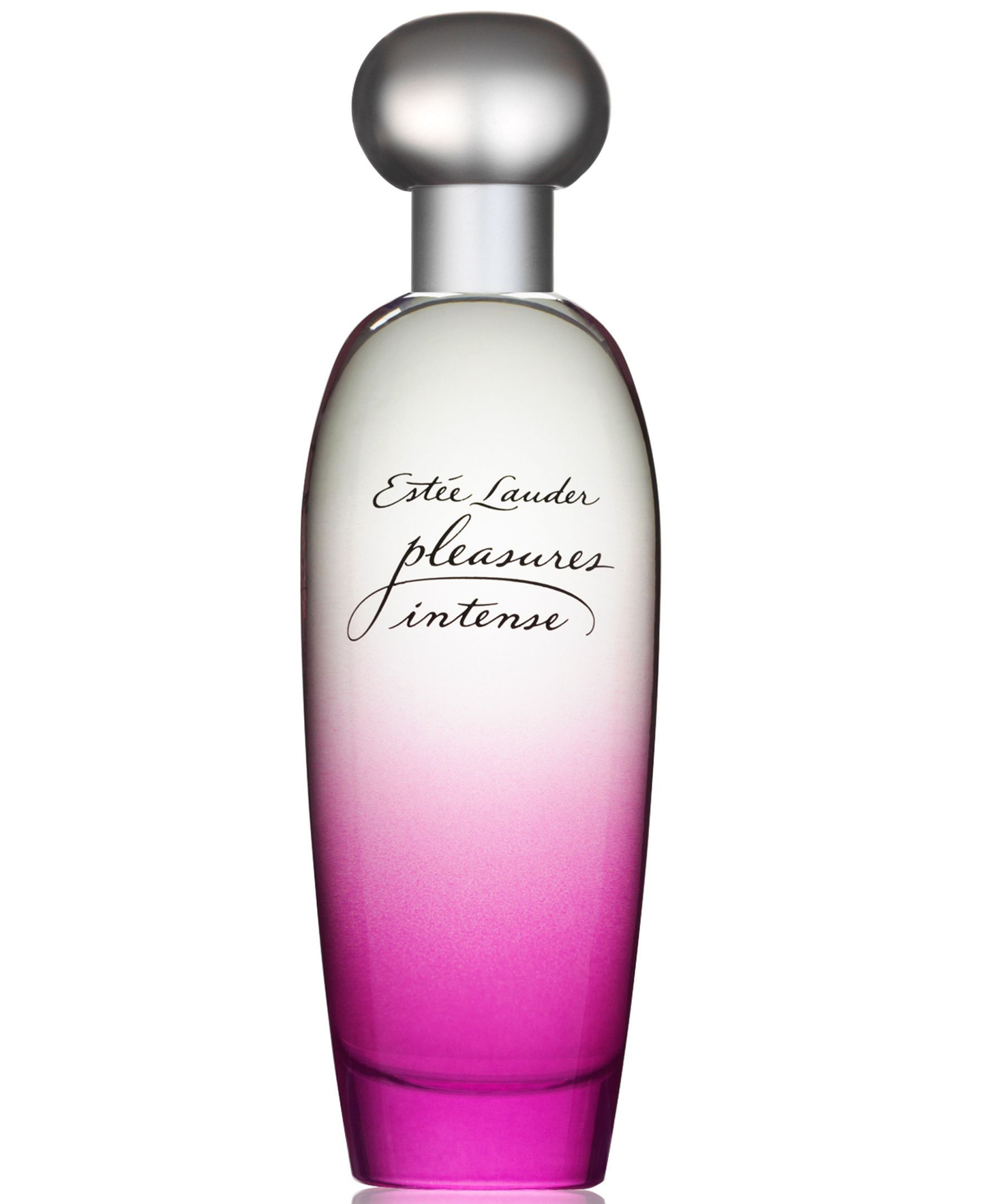 Estee Lauder Pleasures Intense perfume bottle with gradient design on a white background