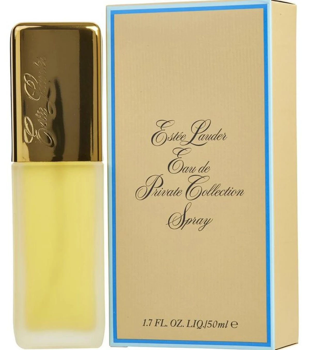 Estée Lauder Eau de Private Collection perfume bottle and packaging on a white background