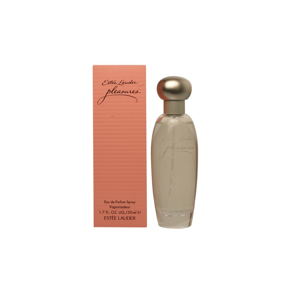 Estée Lauder Pleasures perfume bottle and packaging on a white background