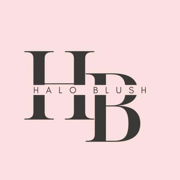 Halo Blush logo on a pink background