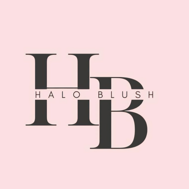 Halo Blush logo on a pink background