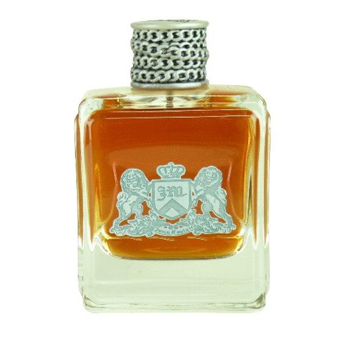 Juicy couture Glass bottle with a decorative cap on a white background