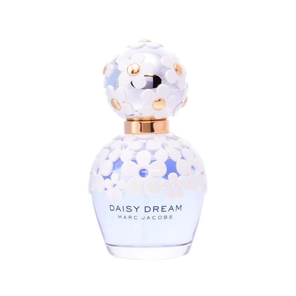 Marc Jacobs Daisy Dream perfume bottle with floral design on a white background