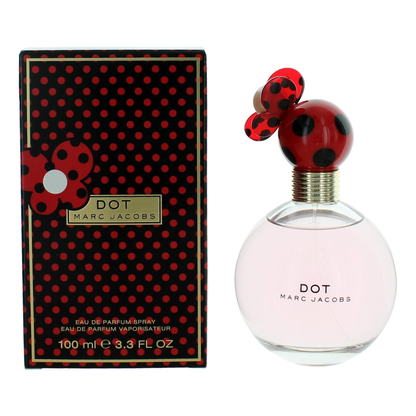 Marc Jacobs Dot perfume bottle and packaging with ladybug design on a white background