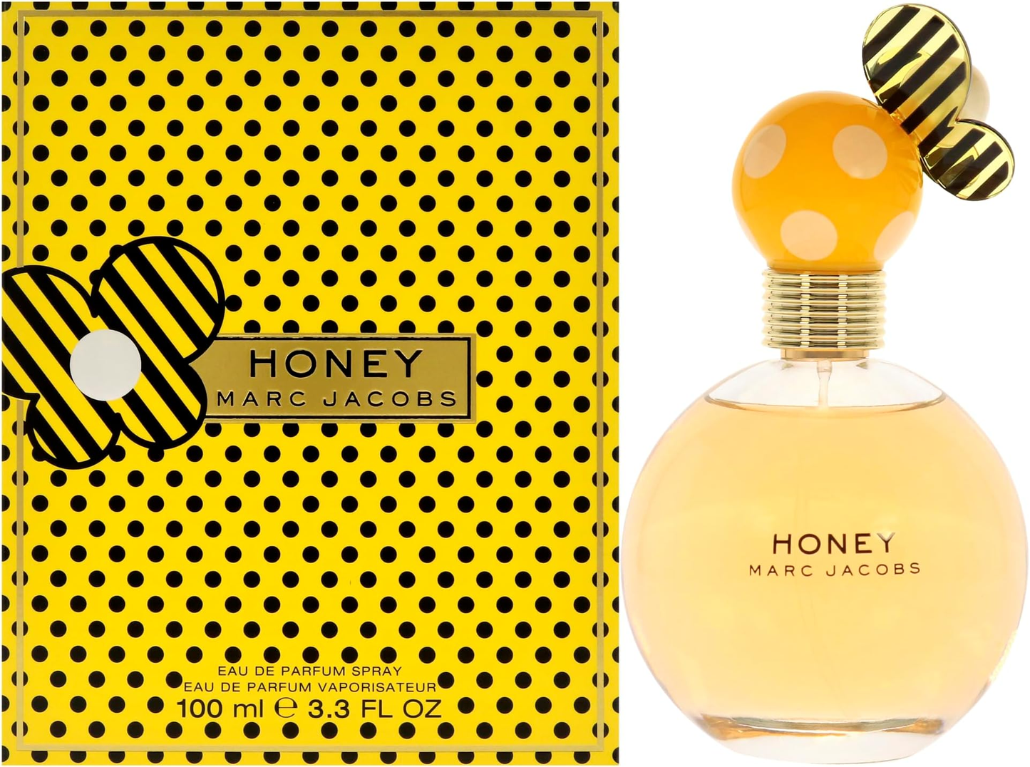 Marc Jacobs Honey perfume bottle and packaging with a bee design.
