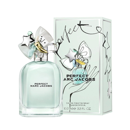 Marc Jacobs Perfect perfume bottle and packaging on a white background