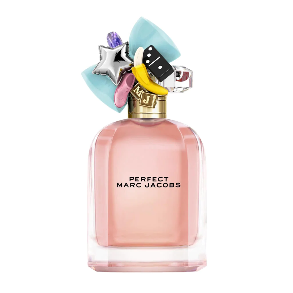 Marc Jacobs Perfect perfume bottle with colorful cap on a white background