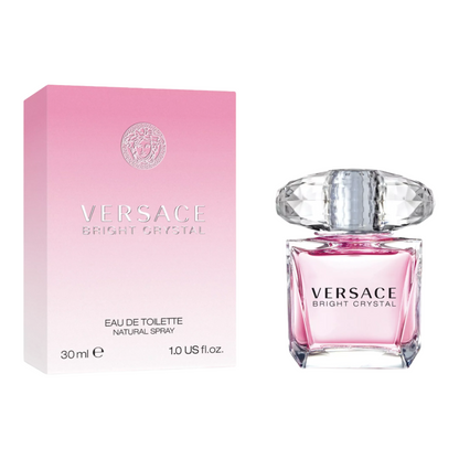 Versace Bright Crystal perfume bottle and packaging on a white background