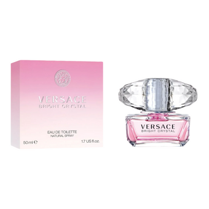 Versace Bright Crystal perfume bottle and packaging on a white background