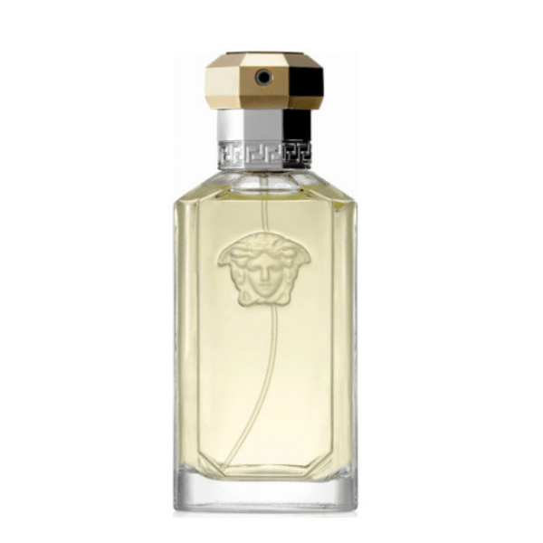 Perfume bottle with gold cap on a white background