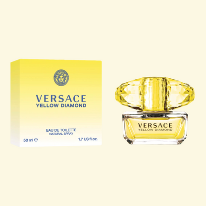 Versace Yellow Diamond perfume bottle and packaging on a white background