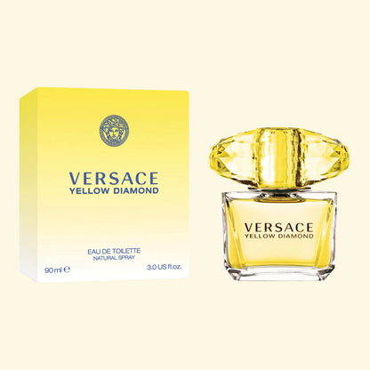 Versace Yellow Diamond perfume bottle and packaging on a white background