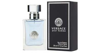 Versace men's perfume bottle and packaging on a white background
