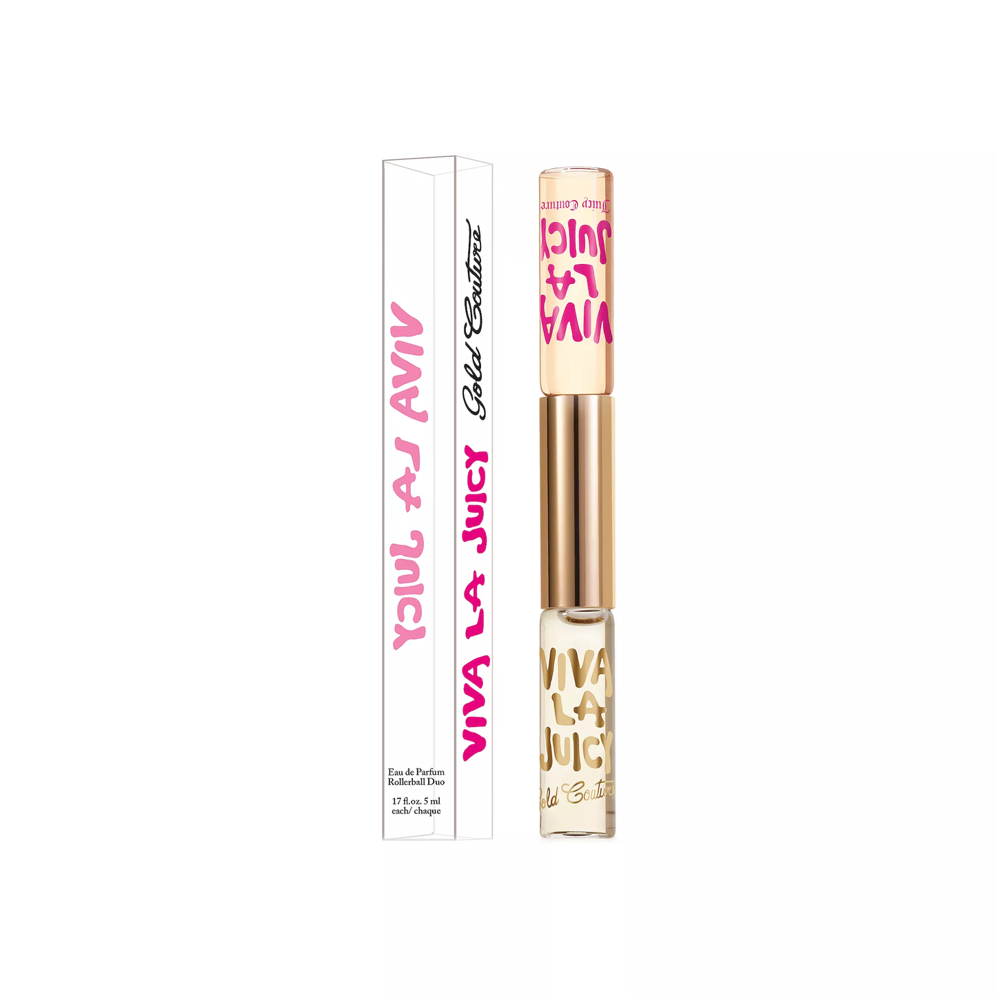 Viva La Juicy perfume bottle and packaging on a white background