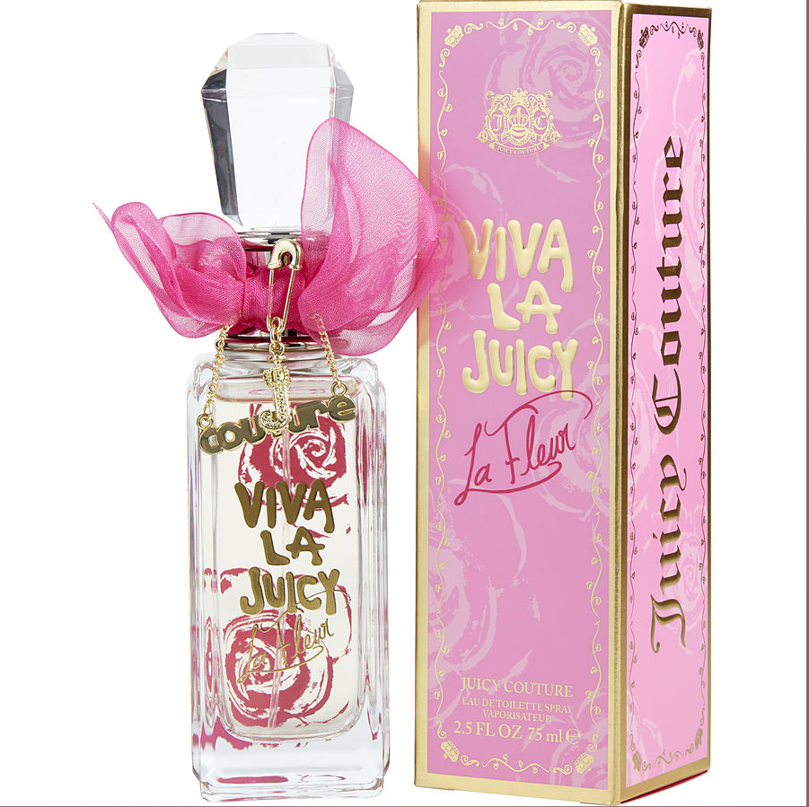 Viva La Juicy perfume bottle and packaging on a white background